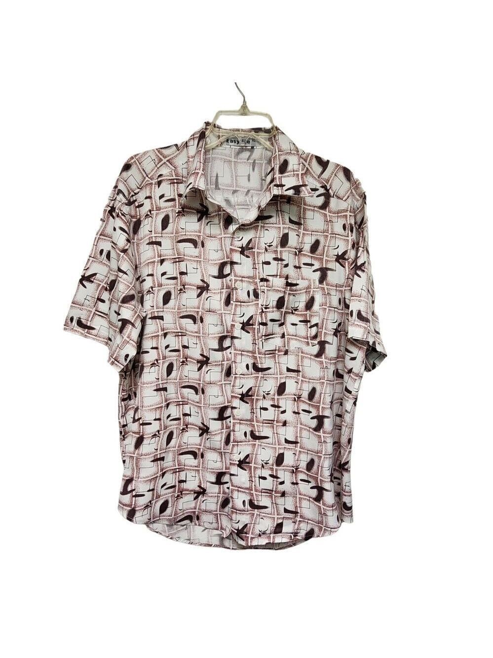 Easy Life Mens Short Sleeve Button Up Shirt Size XL Color Burgundy/White